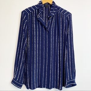 Ann Taylor Navy White Polka Dot Rayon Blouse Large
